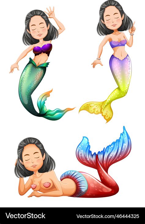 Mermaid cartoon character set Royalty Free Vector Image