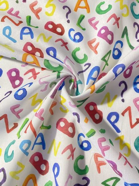 Tissu Coton Imprim Bio Certifi Gots Alphabet Multicolore Fond