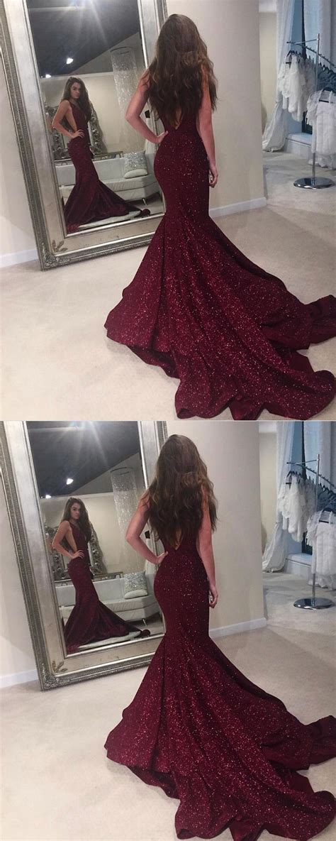 Mermaid Maroon Prom Party Dresses Fashion Formal Evening Gowns With