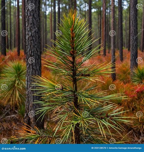 Autumn Splendor: Long Leaf Pine Trees with Vibrant Fall Foliage and