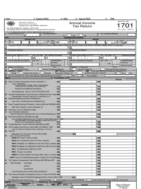 Bir Form No 1701 Income Tax Tax Deduction