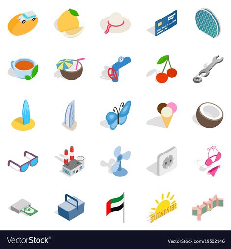 Dubai Icons Set Isometric Style Royalty Free Vector Image