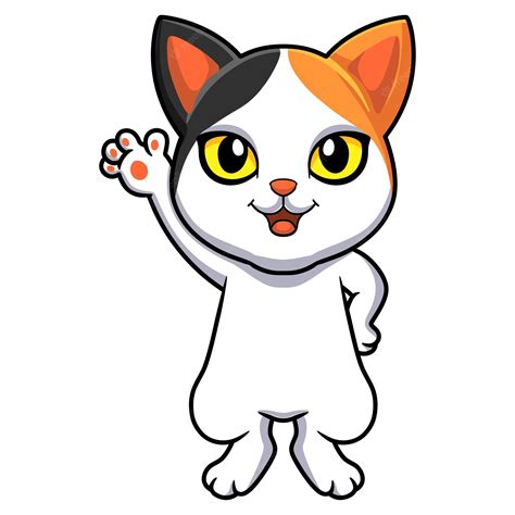 Premium Vector Cute Japanese Bobtail Cat Cartoon Waving Hand