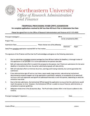 Fillable Online Northeastern PROPOSAL PROCESSING FORM PPF ADDENDUM