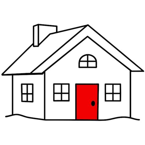 Un Dibujo De Una Casa Con Una Puerta Roja Y Una Puerta Rojo Vector