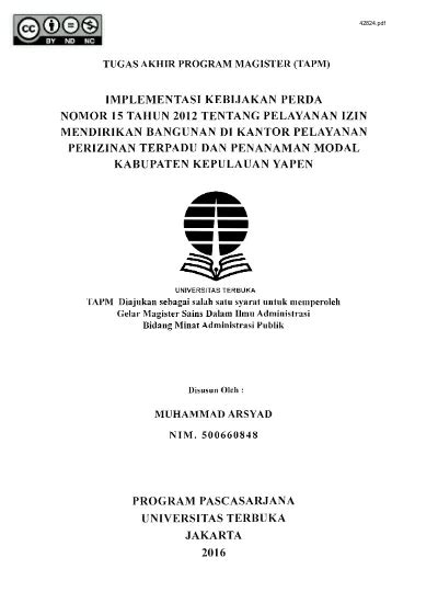 Implementasi Kebijakan Perda Nomor 15 Tahun 2012 Tentang Pelayanan Izin