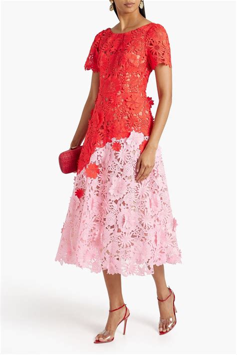 Marchesa Notte Two Tone Guipure Lace Midi Dress The Outnet