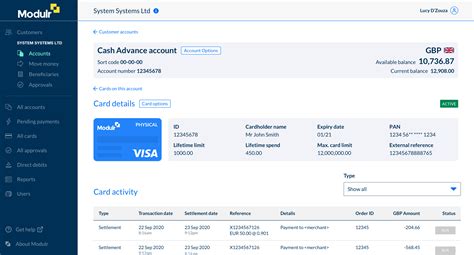 view card details  transactions