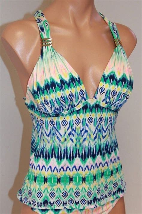 NWT Bar III Swimsuit Bikini Tankini Top Size S Ikat Even Jade EBay