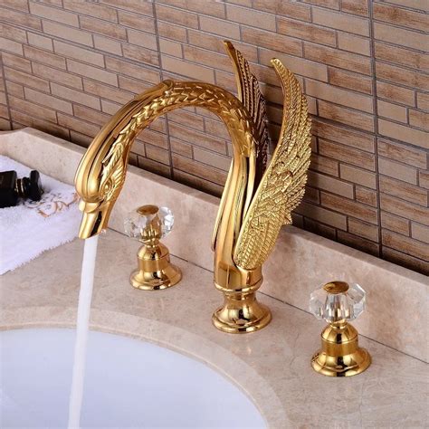 Basin Faucets Brass Luxury Gold Black Swan Deck Mounted Bathroom Sink