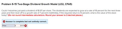 Solved Problem 6 15 Two Stage Dividend Growth Model LO2 Chegg