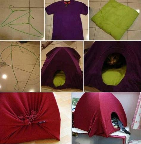 Kitti Igloo Made With Two Hangers Cushion And T Shirt Diy Cat Tent