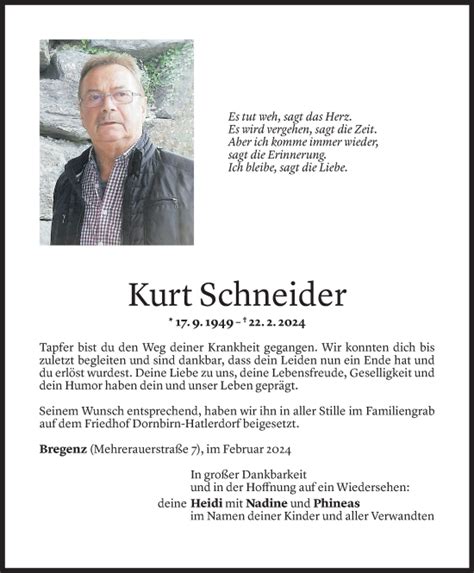 Todesanzeigen Von Kurt Schneider Todesanzeigen Vorarlberger Nachrichten