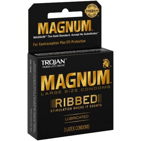 Trojan Magnum Ribbed Lubricated Large Size Latex Condoms 3 Ct Qfc