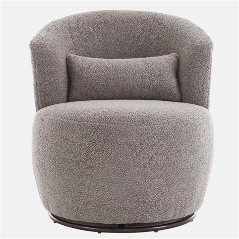 Wetiny Grey Plush Swivel Accent Chair Contemporary Round Armchair