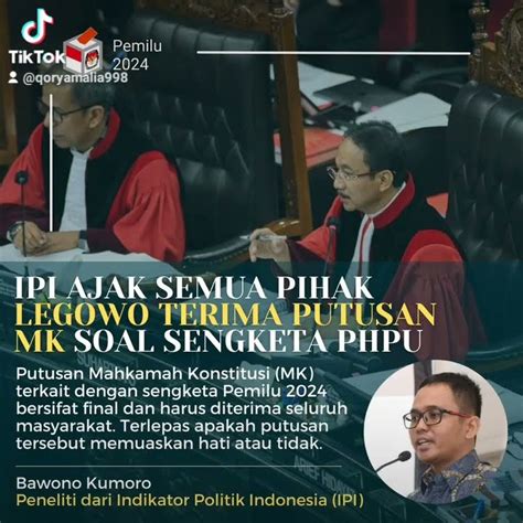 Mari Semua Pihak Legowo Terima Hasil Putusan MK Soal Sengketa PHPU