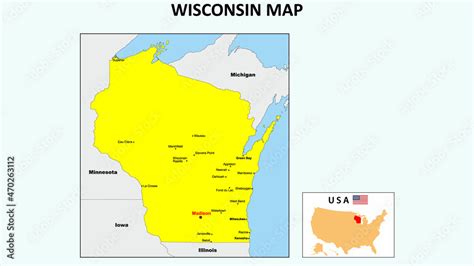 Wisconsin Map. State and district map of Wisconsin. Political map of ...