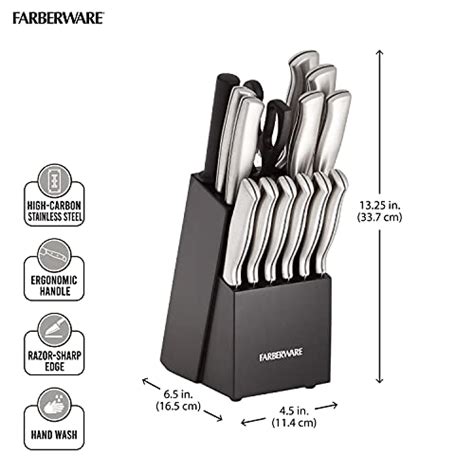 Farberware 15 Piece High Carbon Stamped Stainless Steel Kitchen Knife Block Set With Steak