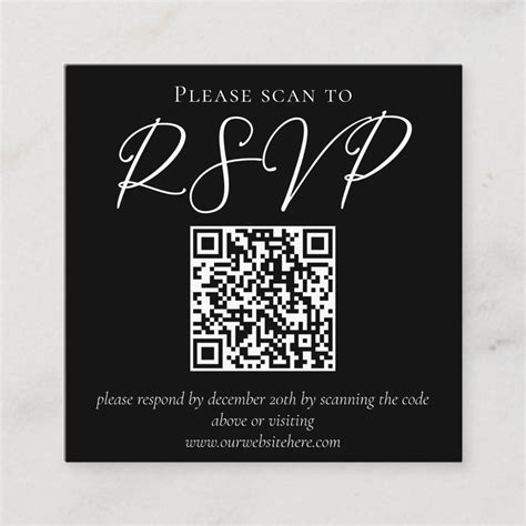 Simple Black White Typography QR Code Wedding RSVP Enclosure Card Zazzle