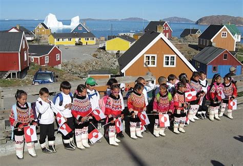 School children in traditional Greenlandic dress, Upernavik, Greenland Photo