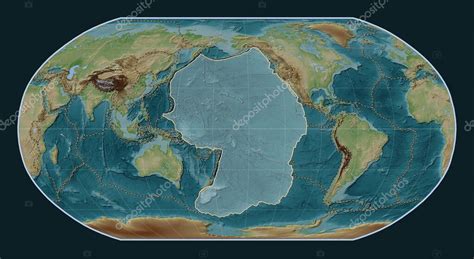 Placa Tectónica Del Pacífico En El Mapa De Elevación De Estilo Wiki En La Proyección De Robinson