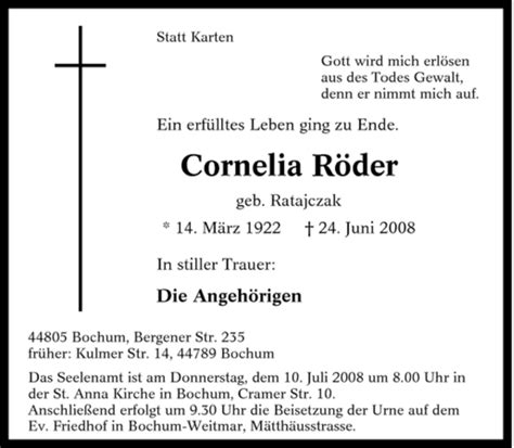 Traueranzeigen von Cornelia Röder Trauer in NRW de