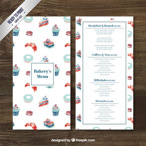 Premium Vector Cute Bakery Menu Template