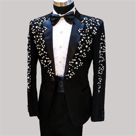 Wedding Men S Formal Sequin Rhinestone One Button Blazer Coat Pant Suit