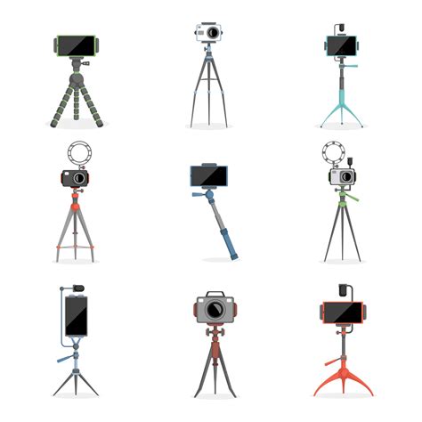 Premium Vector Set Of Tripods Monopods For A Selfie With Smartphones