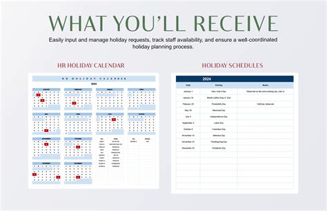 HR Holiday Calendar Template in MS Excel, Google Sheets - Download ...