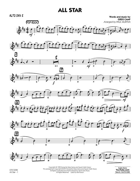 All Star Arr Paul Murtha Alto Sax By Smash Mouth Sheet Music For