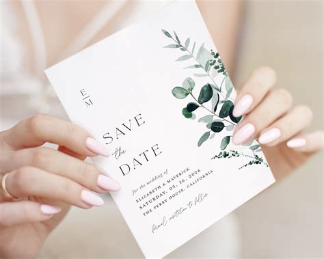 Sage Green Save The Date Template Minimal Photo Wedding Save Etsy