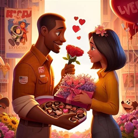 El Póster De Disney Que Dice San Valentín Una Pareja Celebrando El Día