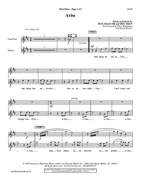 Arise Flute Oboe Sheet Music Pdf Paul Baloche Praisecharts