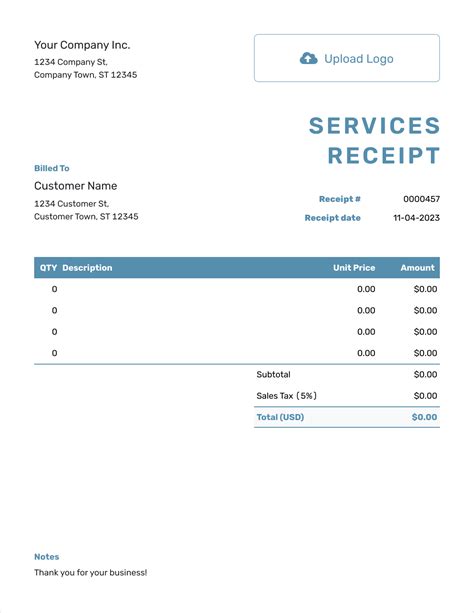 Free Services Receipt Template | docelf.com