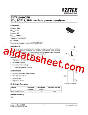 ZXTP25020CFH 15Datasheet PDF Diodes Incorporated