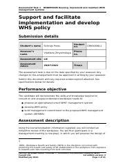 Assessment Task 1 Docx Assessment Task 1 BSBWHS605 Develop Implement