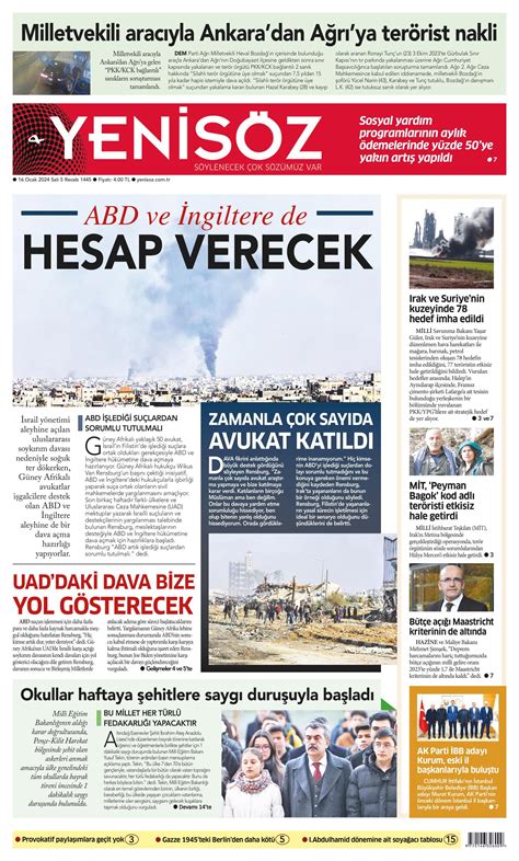 Yeni S Z Gazetesi Ocak Sal G N Man Eti