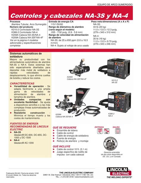 PDF Controles Y Cabezales NA 3S Y NA 4 Lincoln Electric Electrodo