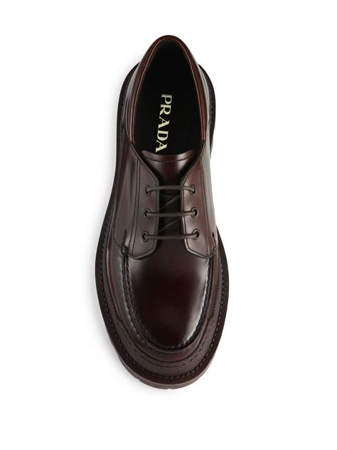 Prada Rois Lug Sole Spazzolato Leather Derby Shoes In Brown For Men Lyst