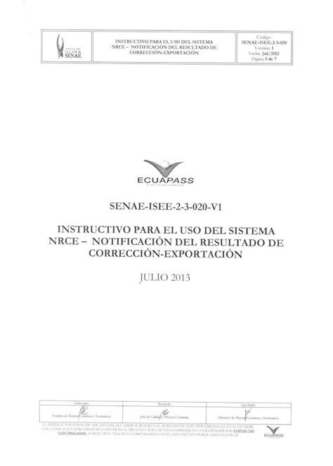 PDF SENAE ISEE 2 3 020 V1 INSTRUCTIVO PARA EL USO DEL Aduanera