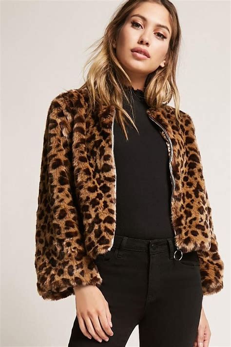 Leopard Print Faux Fur Cropped Jacket Fashion Faux Fur Cropped