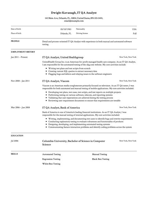 Guide IT QA Analyst Resume 12 Samples Examples PDF 2019