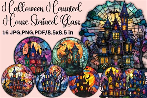 Halloween Haunted House Stained Glass Graphic By Tshirtado Creative