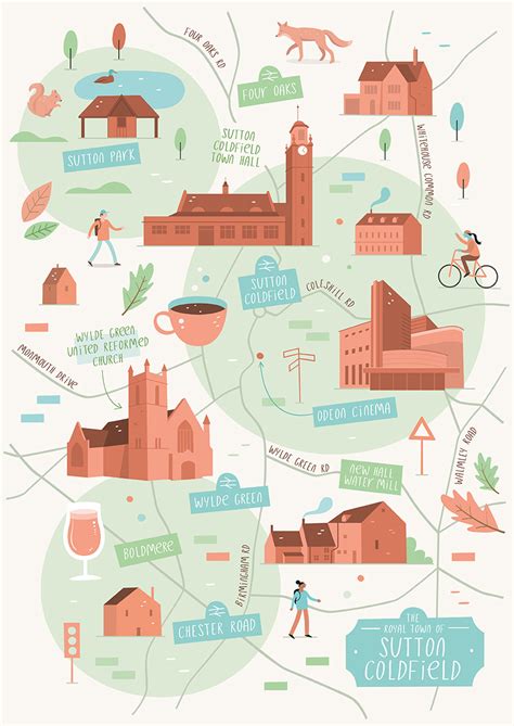 Illustrated map of Sutton Coldfield - Illustrated Maps by Tom Woolley