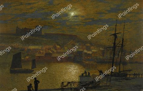 Whitby From Scotch Head Moonlight On The Esk Painting By John Atkinson