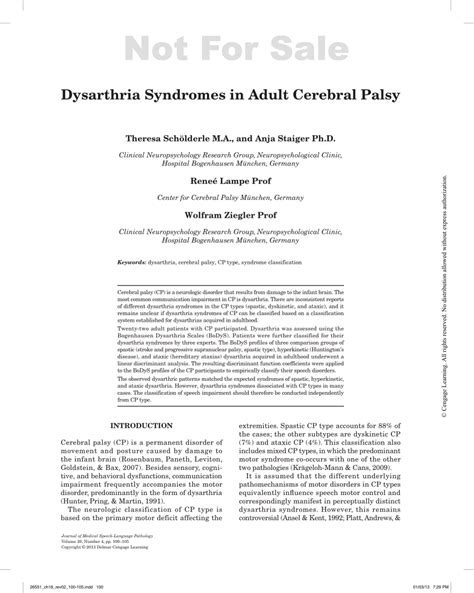 Pdf Dysarthria Syndromes In Adult Cerebral Palsy