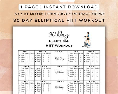 30 Day Elliptical HIIT Workout Plan Printable + Interactive PDF