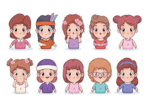 Desenhos Animado Para Meninas - desenho vetorial de coleção de ícones de desenhos animados para meninas ...