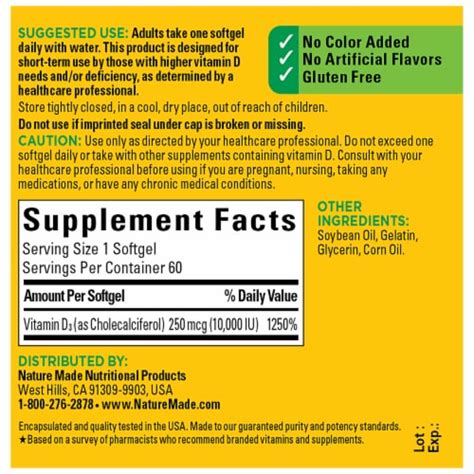 Nature Made Vitamin D Supplement Softgel Capsules Mcg Ct Kroger